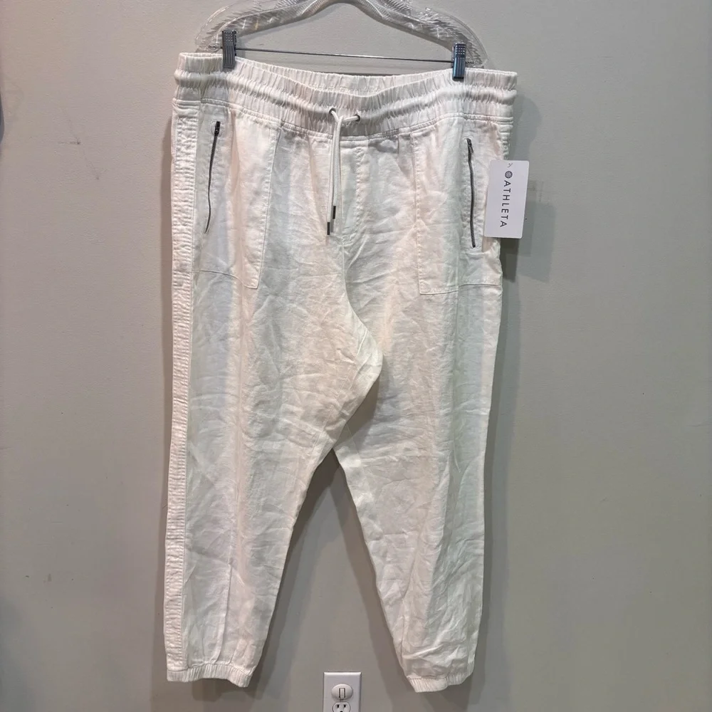 Athleta Cabo Linen Jogger White Pants Women’s Size 22 NEW