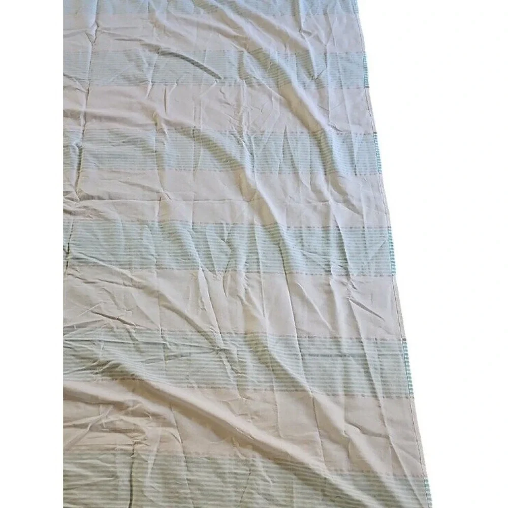Caro Home Aqua Blue White Striped Cotton Shower Curtain Silver Metallic Accents