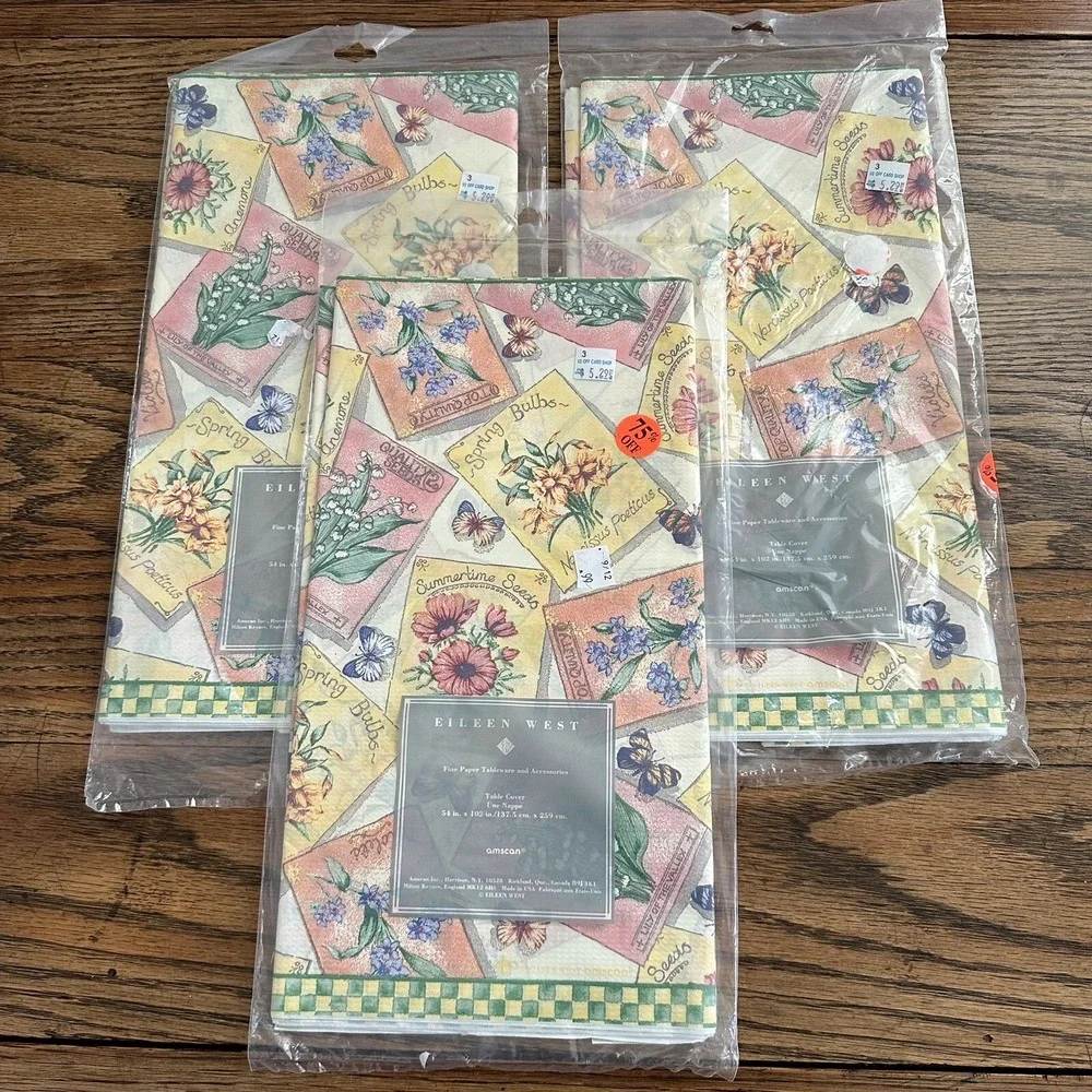 Lot of 3 Eileen West Fine Paper Table Covers 54 X 102 Vintage Spring‎ Flowers
