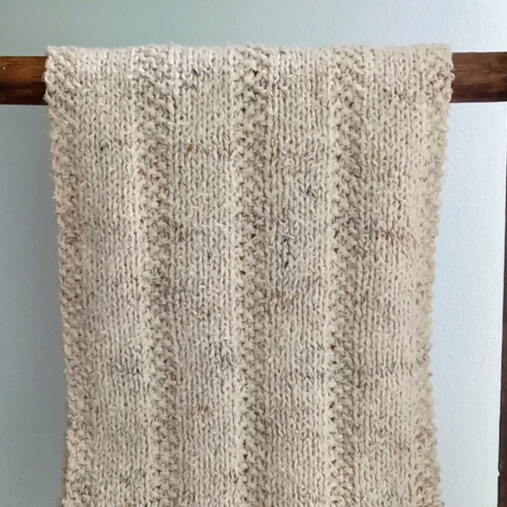 Hand Crafted Hand Knit Oatmeal Textured Stripe Cotton Blend Hand Towel