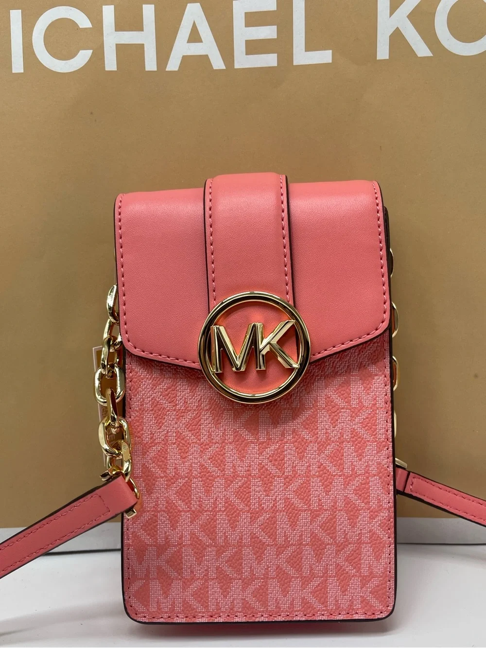Michael Kors Carmen Small NS Phone Xbody Crossbody Bag Grapefruit NWT