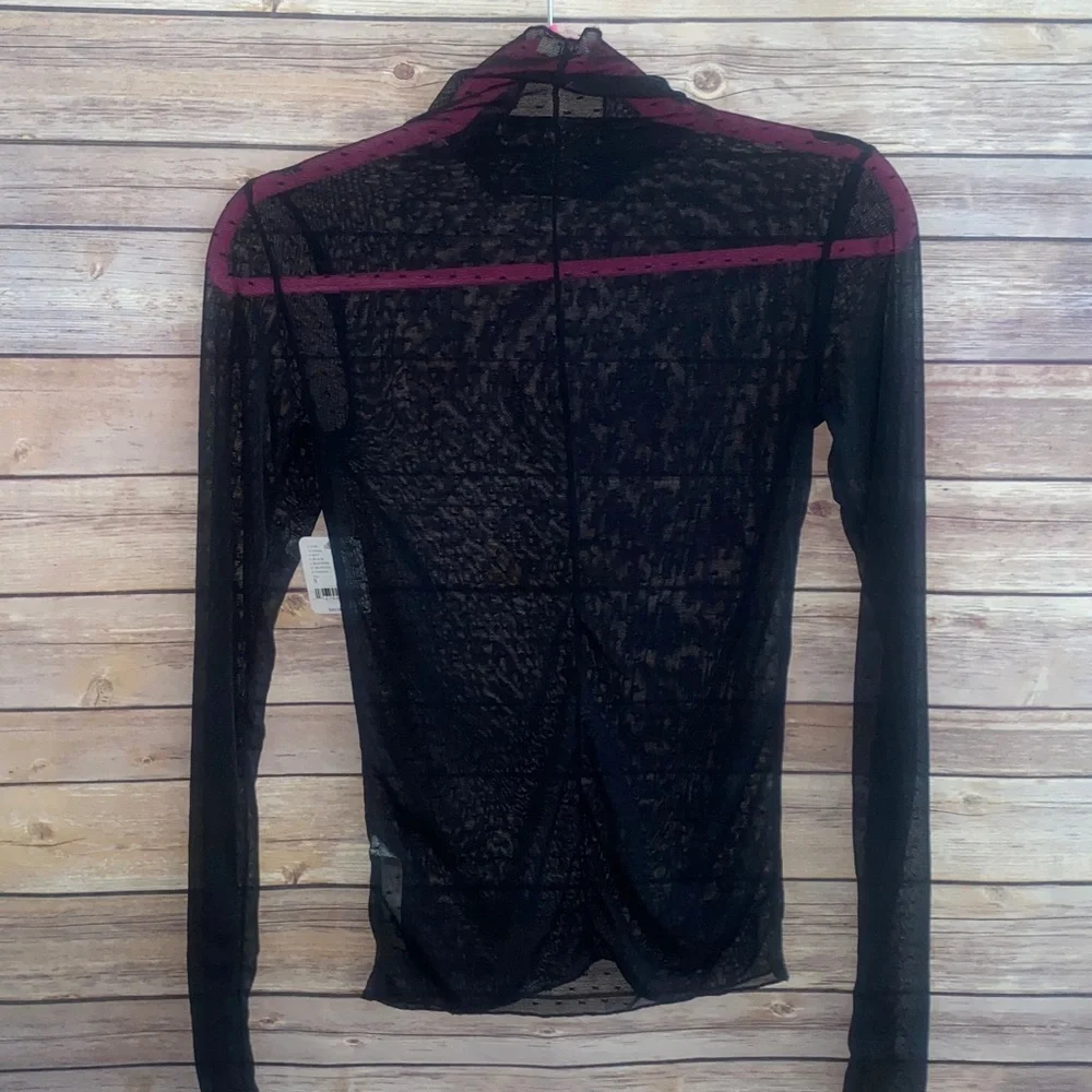 NWT Free People Sheer Polka Dot Mock Neck Top With Thumbholes