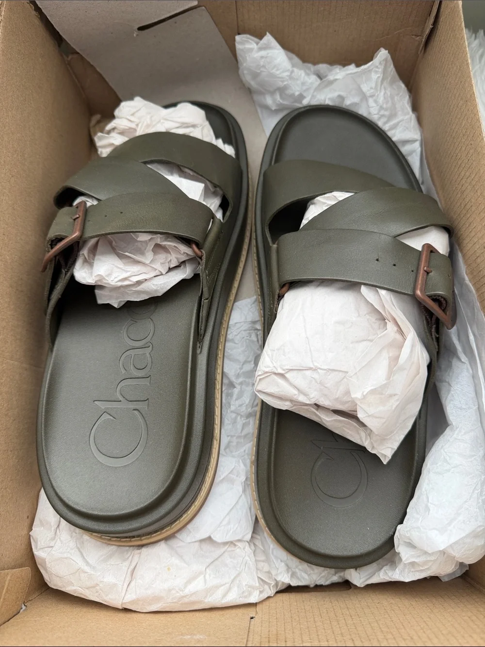 NWT Chaco Townes Slide Midform Sandal Olive Green Women's 9 Chunky Vacation