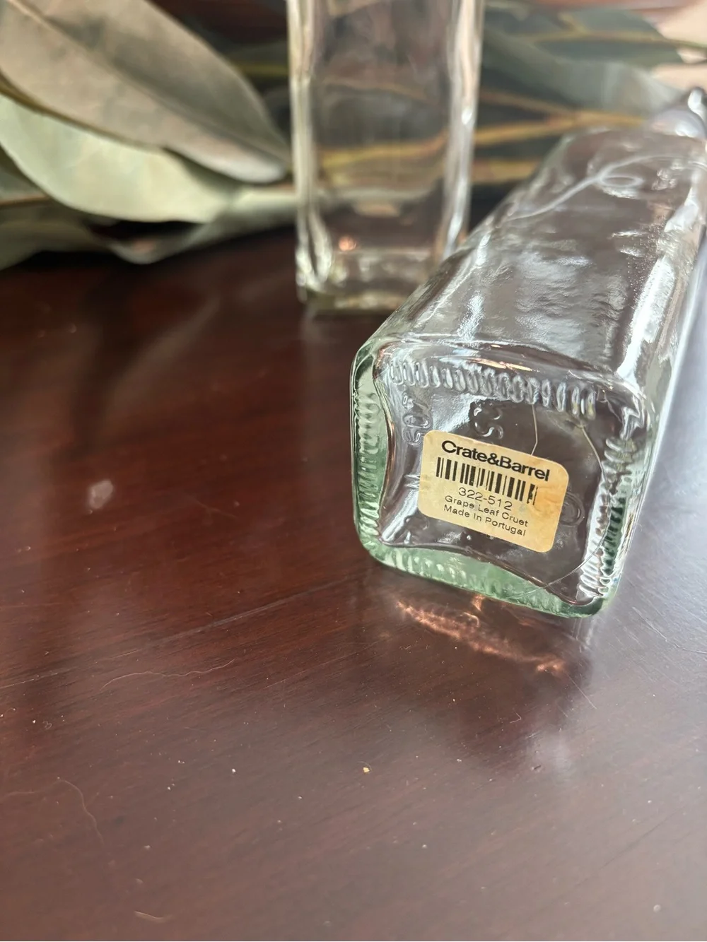 Crate & Barrel Glass Oil and Vinegar Dispenser Bottles Cruet Set Portugal