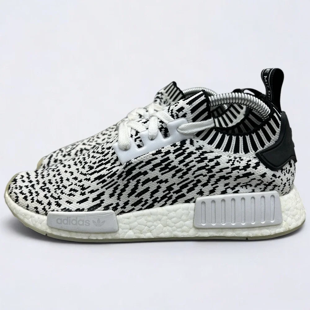 Adidas NMD R1 Primeknit Shoes Men's 7.5 White Black Sashiko Zebra Glitch BZ0219