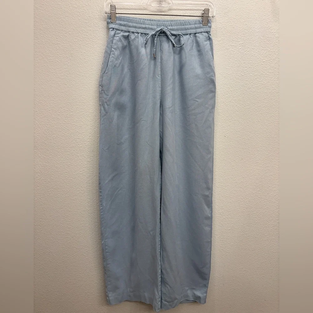 Zara Linen Blend Elastic Drawstring Waist Pocketed Pull On Pants SMALL