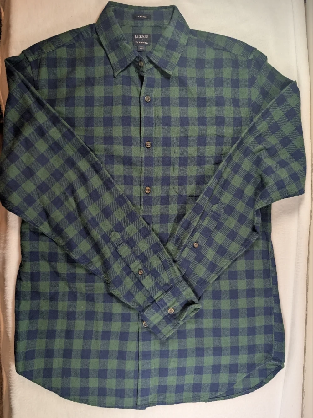 J. Crew Blue and Green Plaid Flannel Long-Sleeve Button-Down Shirt M