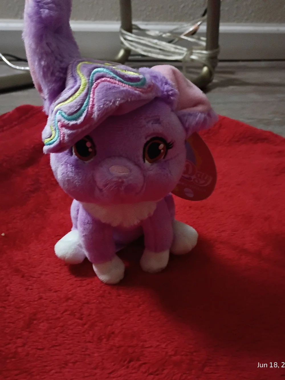 Mattel Lavender and White Plush. Violet A Small Toy W/ Multiclor Embroidered Ear