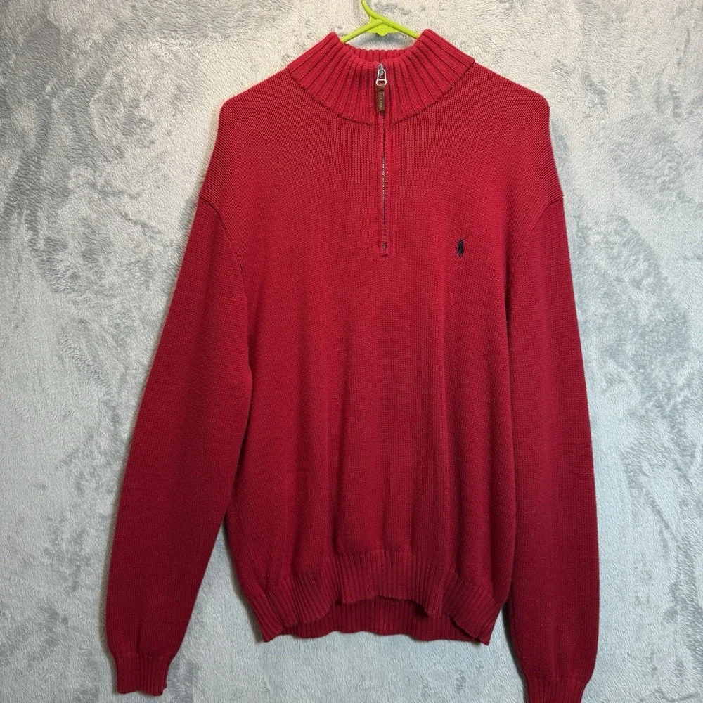 Polo Ralph‎ Lauren 1/4 Zip Pullover Knit Sweater Mens 2XL Pima Cotton Red
