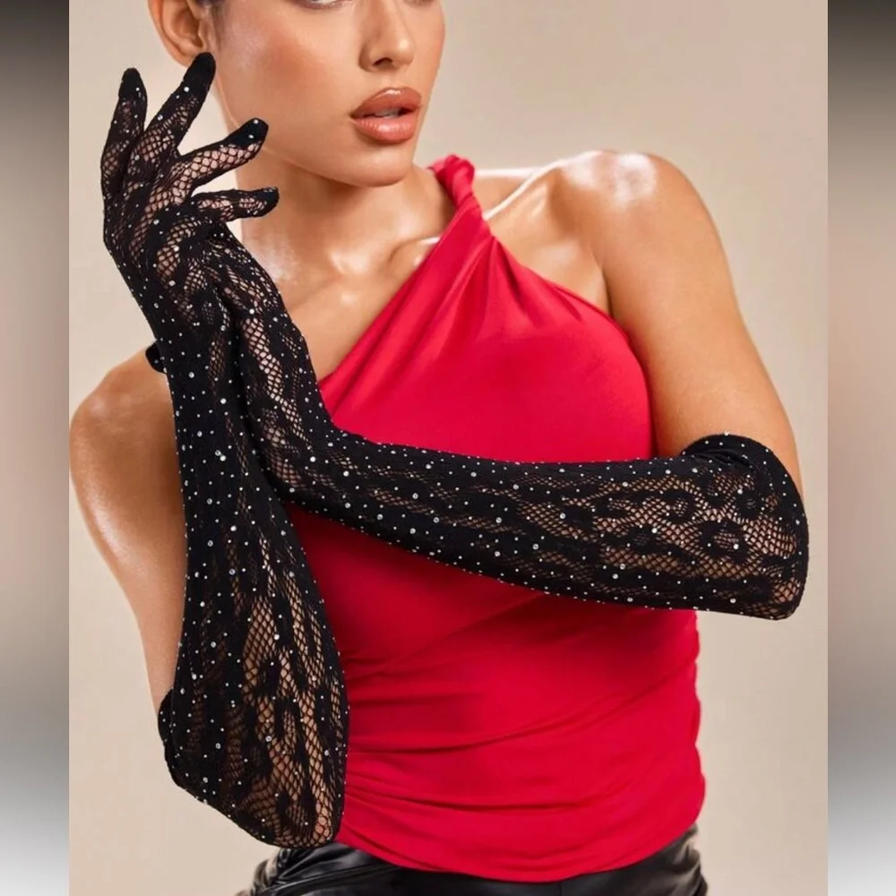 Wild For The Night Leopard Rhinestone Gloves NEW 🏷️