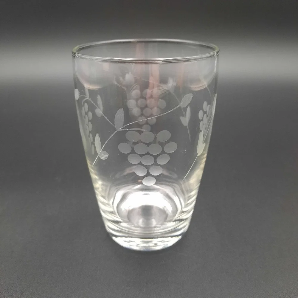 Vintage Etched Crystal Grape Tumbler – MCM Clear Juice Glass‎ w/ Vine Design