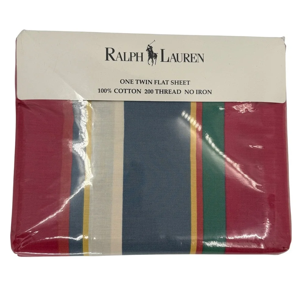 Vintage Ralph Lauren‎ Cape Red Stripe Twin Flat Sheet Made In USA Sealed