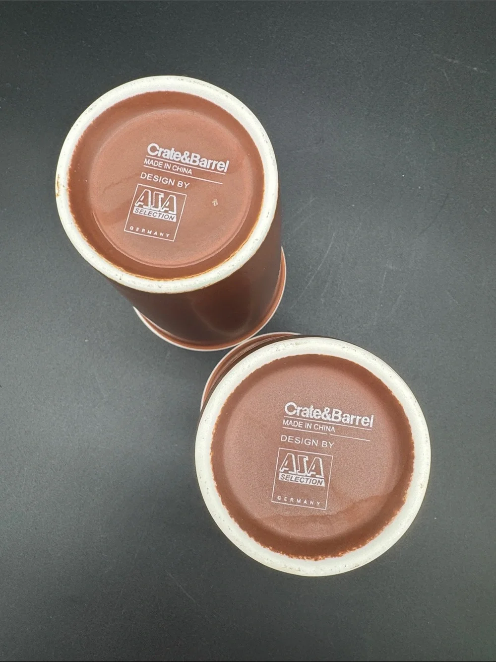 Crate & Barrel Two-Tone Brown and Cream Ceramic Mug Tumbler AIA Selection