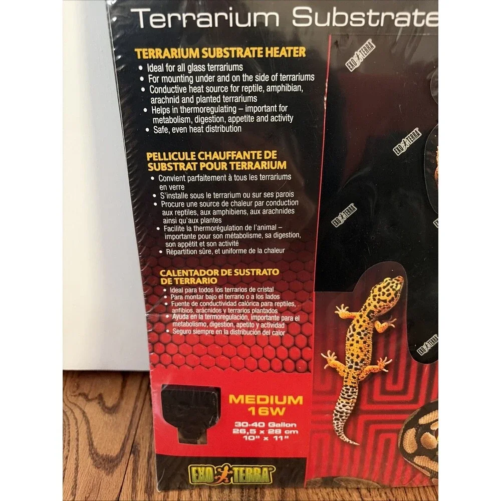 Exo Terra Heat Mat Terrarium Substrate Heater 16 Watt 30-40 Gallon, 10”x11”