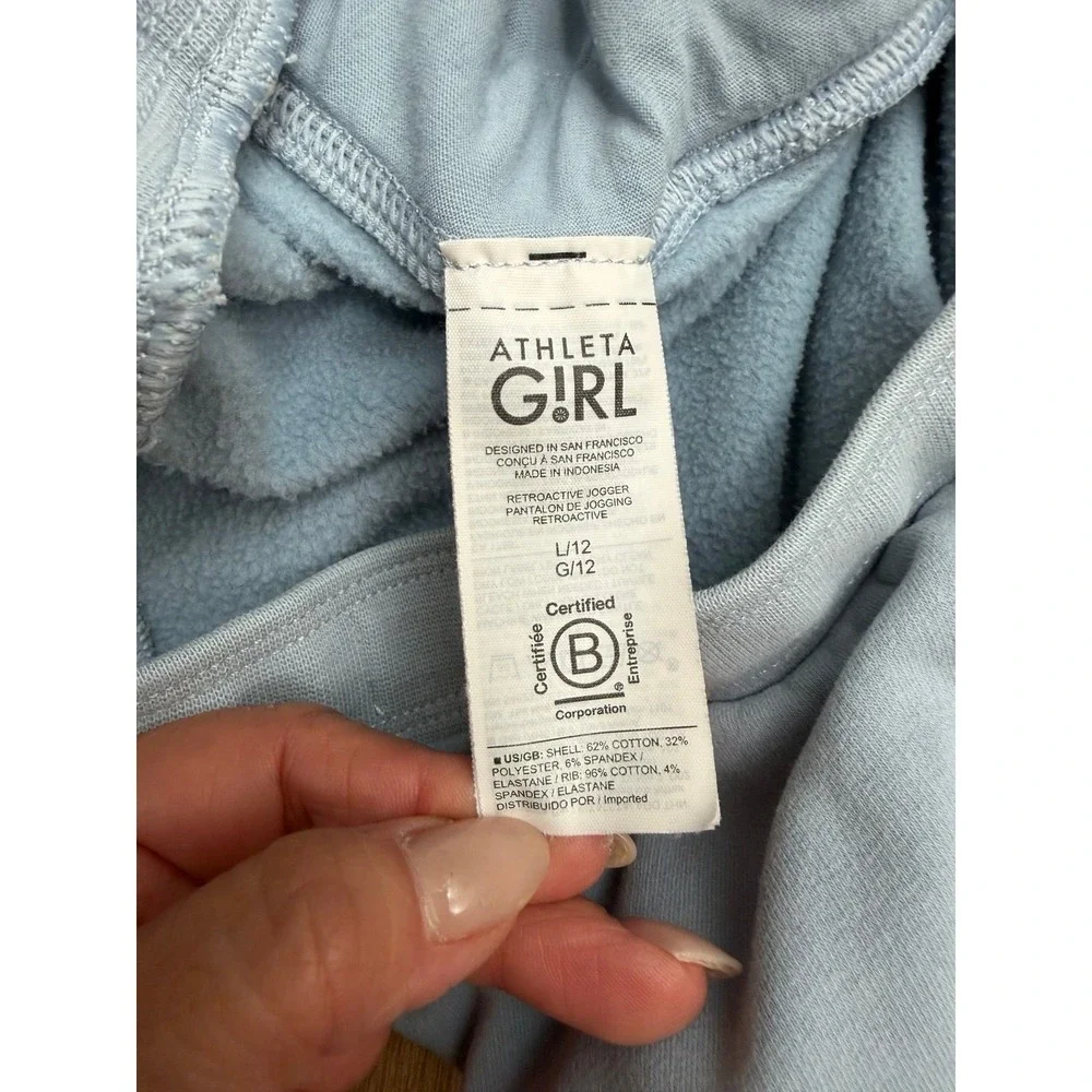 Athleta Girl Retroactive Jogger Pants Youth Large 12 Blue Fleece Lined