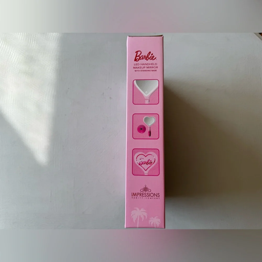 NIB Barbie LED Handheld Makeup Mirror with Standing Base