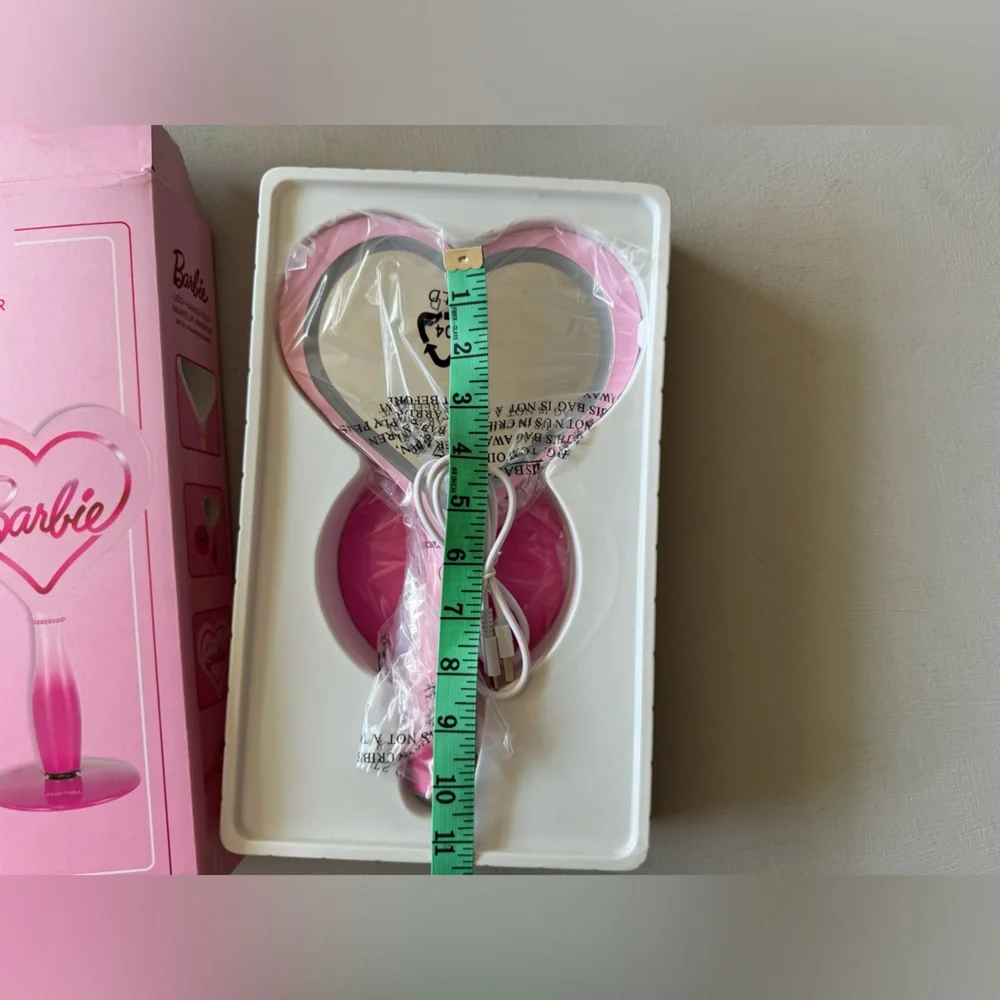 NIB Barbie LED Handheld Makeup Mirror with Standing Base