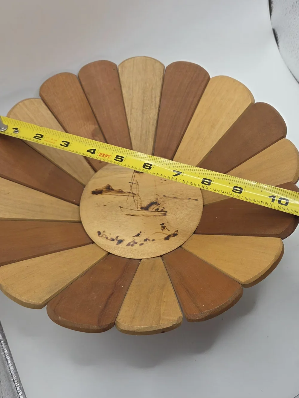 Wooden Fruit Bowl Handmade In Chile Fishing Boat Scene
