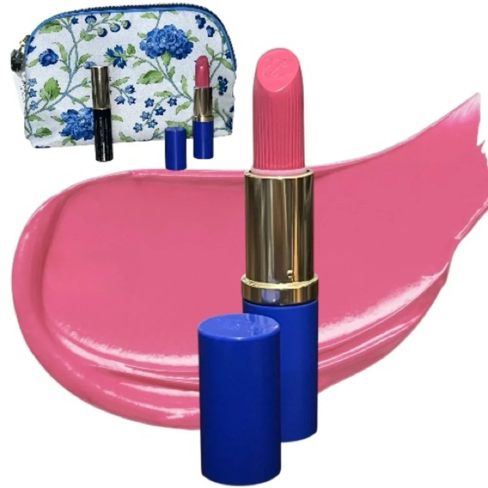 Estee Lauder Pure Color 220 Powerful Lipstick with Mascara & Floral Bag Bundle