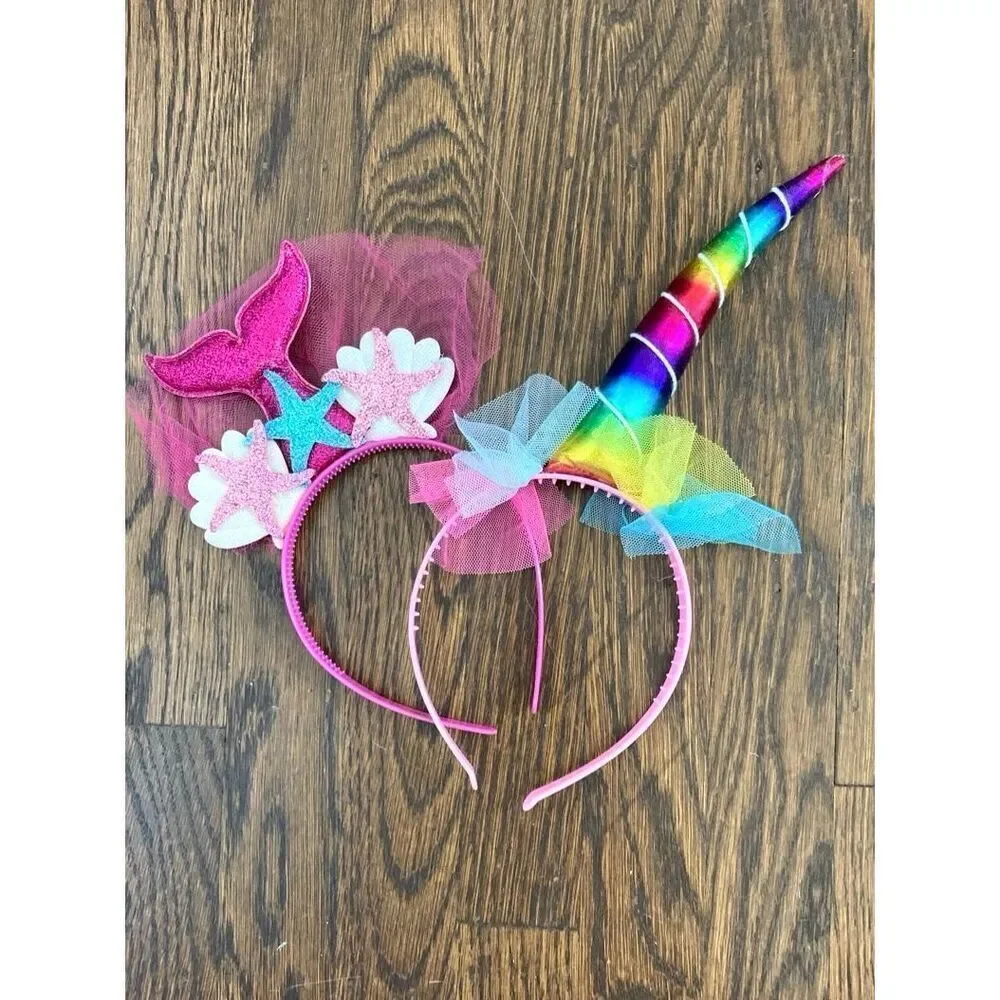 3/$30 Unicorn and Mermaid Sparkle Rainbow Girls  Headbands