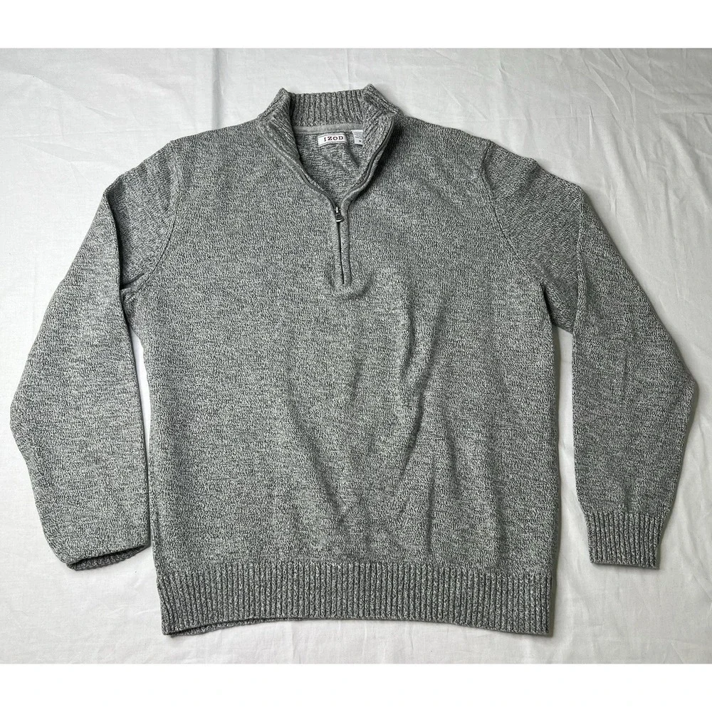 Izod Sweater Men's Gray Heavy‎ Knit Long Sleeve Pullover Button Winter Medium