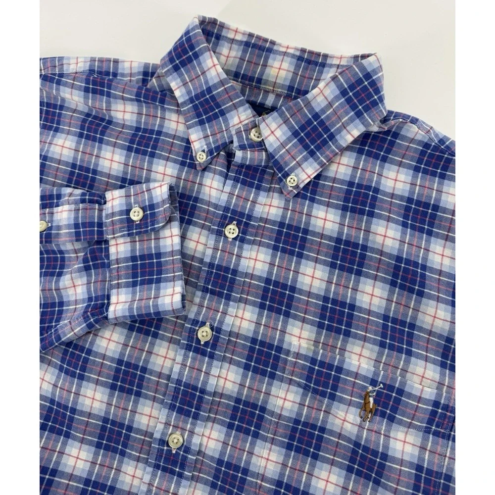 Polo Ralph Lauren Men's Button Down Blue Checkered Dress Shirt Size M‎ Slim Fit