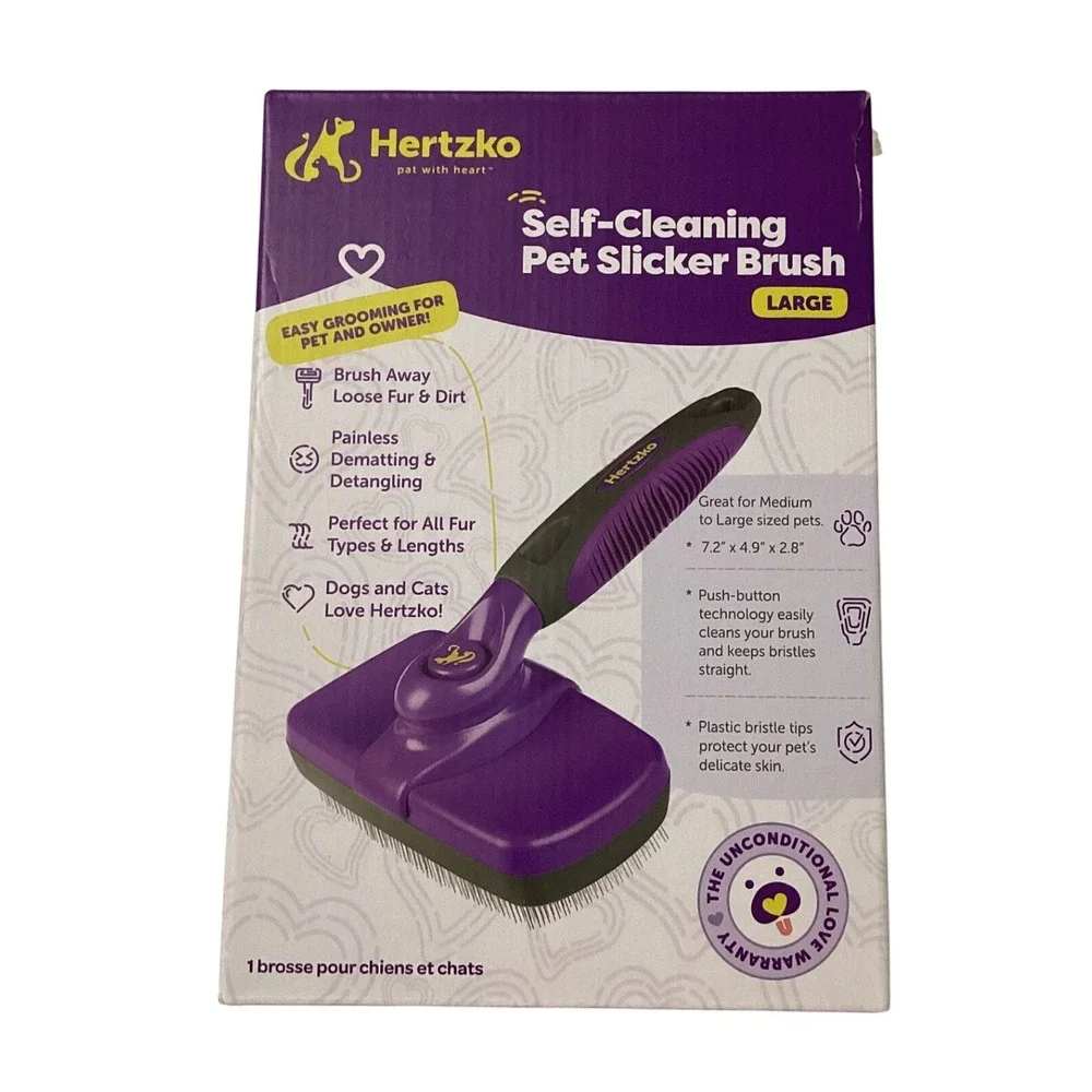 Hertzko Self Cleaning Pet Slicker Brush Large Fur Grooming Tool‎