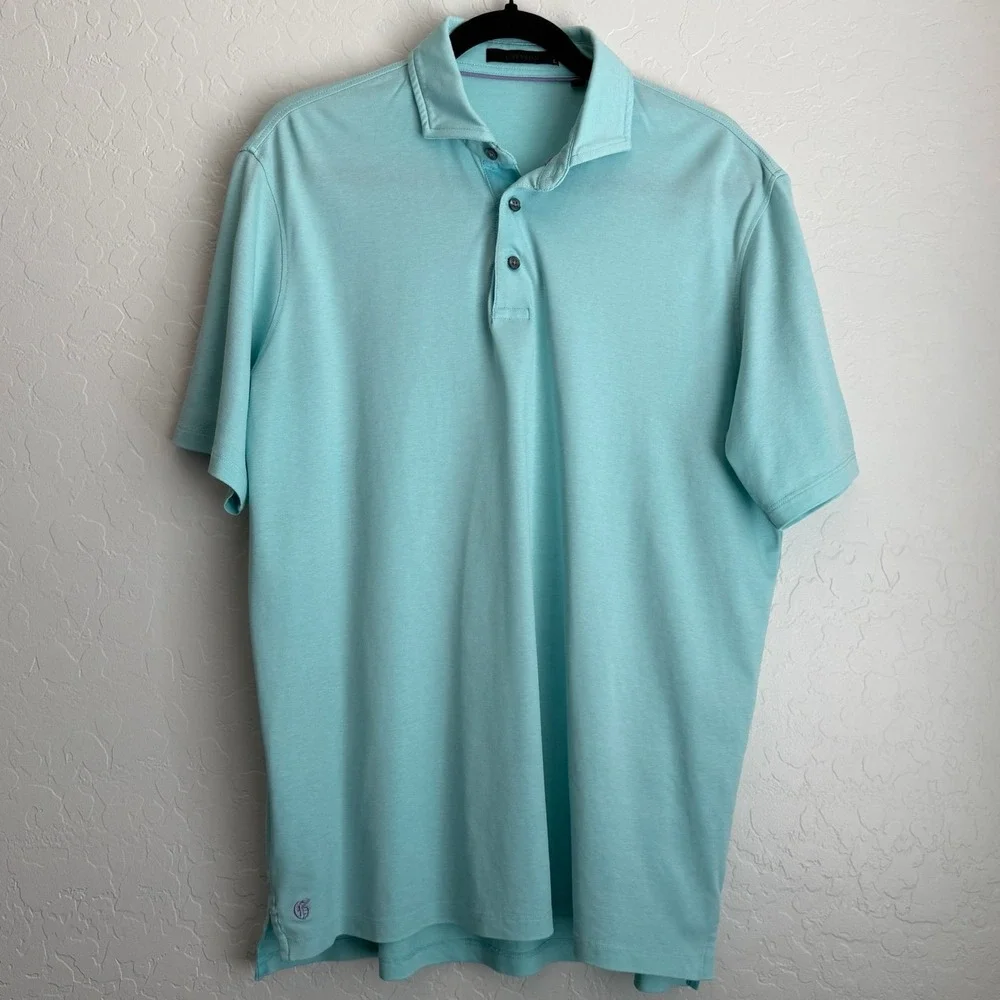 Greyson Men's Golf Omaha Cotton Stretch‎ Short Sleeve Polo Shirt Blue Large