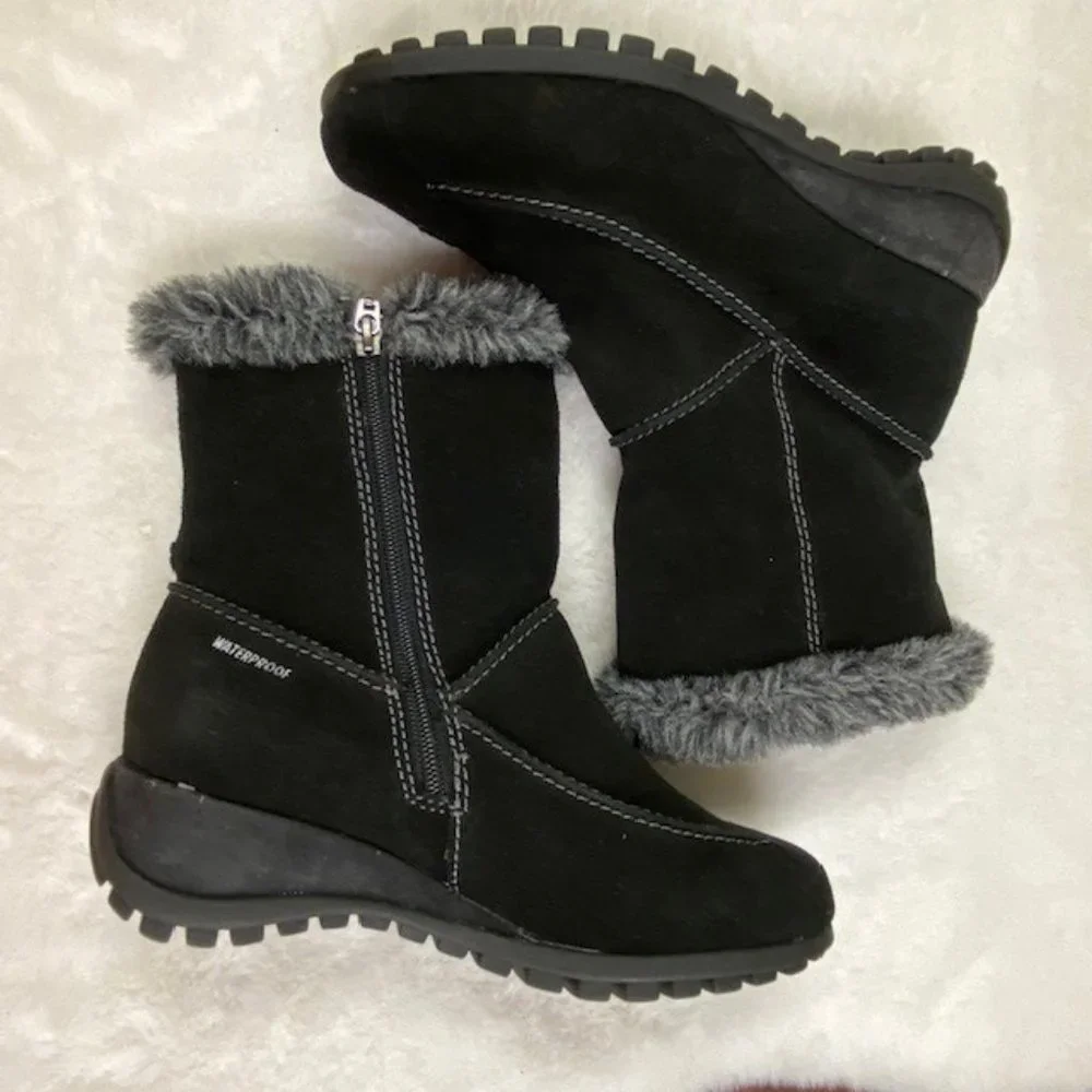 Studio‎ Brilliant Women's Black Suede Faux Fur Trim Evonna WaterProof Boots 7.5