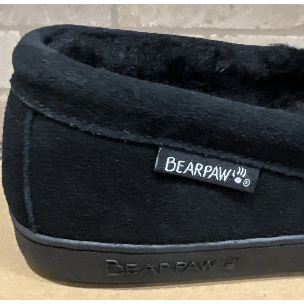 New BEARPAW Wyden II 2200 Mens Moc‎ Toe Black Slip On Slipper Shearling Lined 11