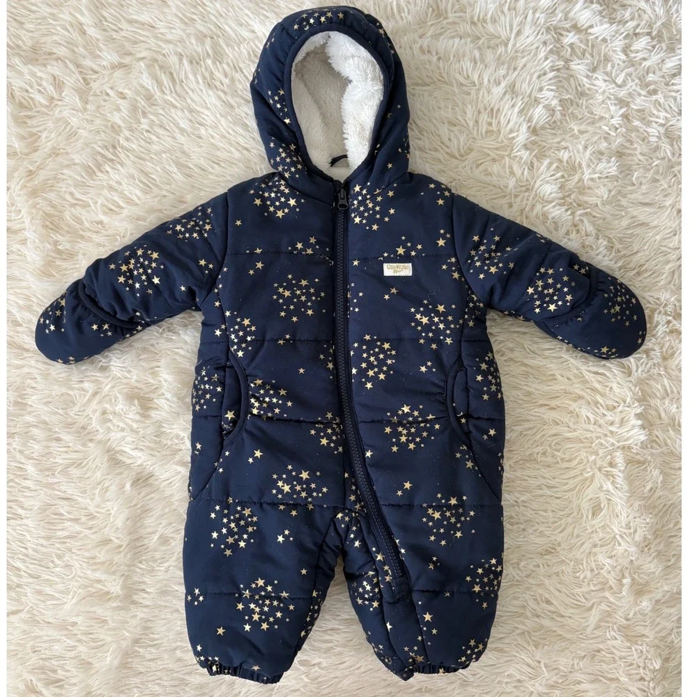 OshKosh B'Gosh Baby Puffer Snowsuit Stars Print Winter Outfit‎ 3/6M