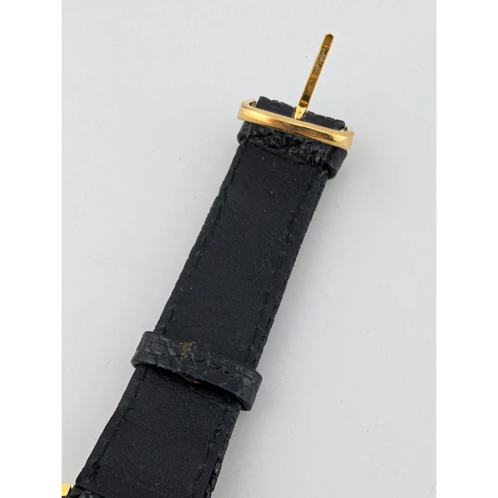 Vintage St. Marin Watch Women 32mm Gold Case Black Leather Band- New Battery