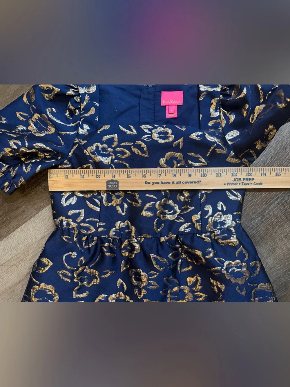 Lilly Pulitzer Girls Mini Kasslyn Dress Navy Gold Floral Brocade Size 7