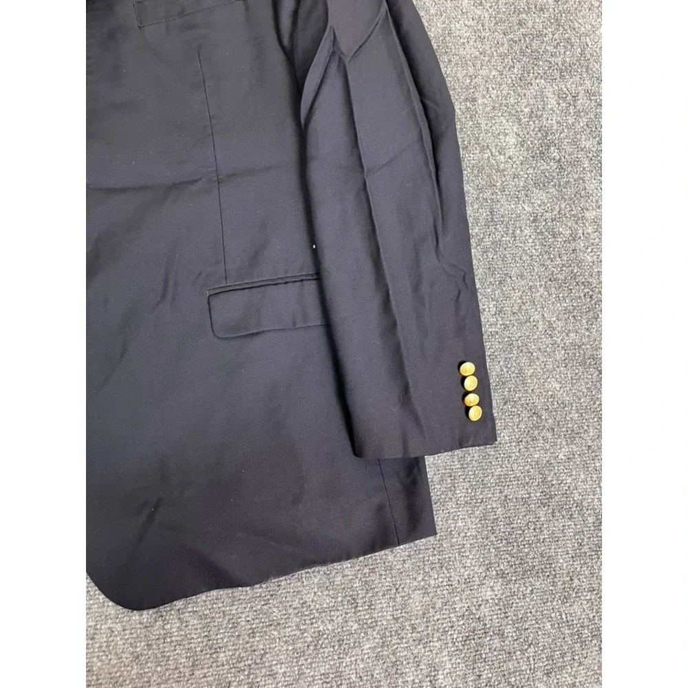 Lauren Ralph Lauren Navy Blue Blazer Naturel Stretch Gold Button Wool Size 46 L