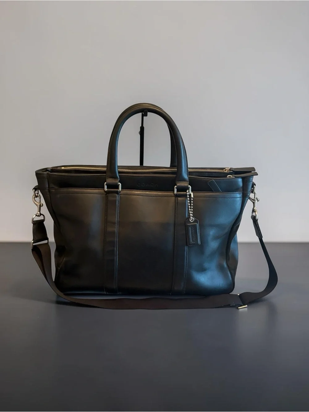 COACH Black Leather Metropolitan Slim Briefcase Laptop Bag
