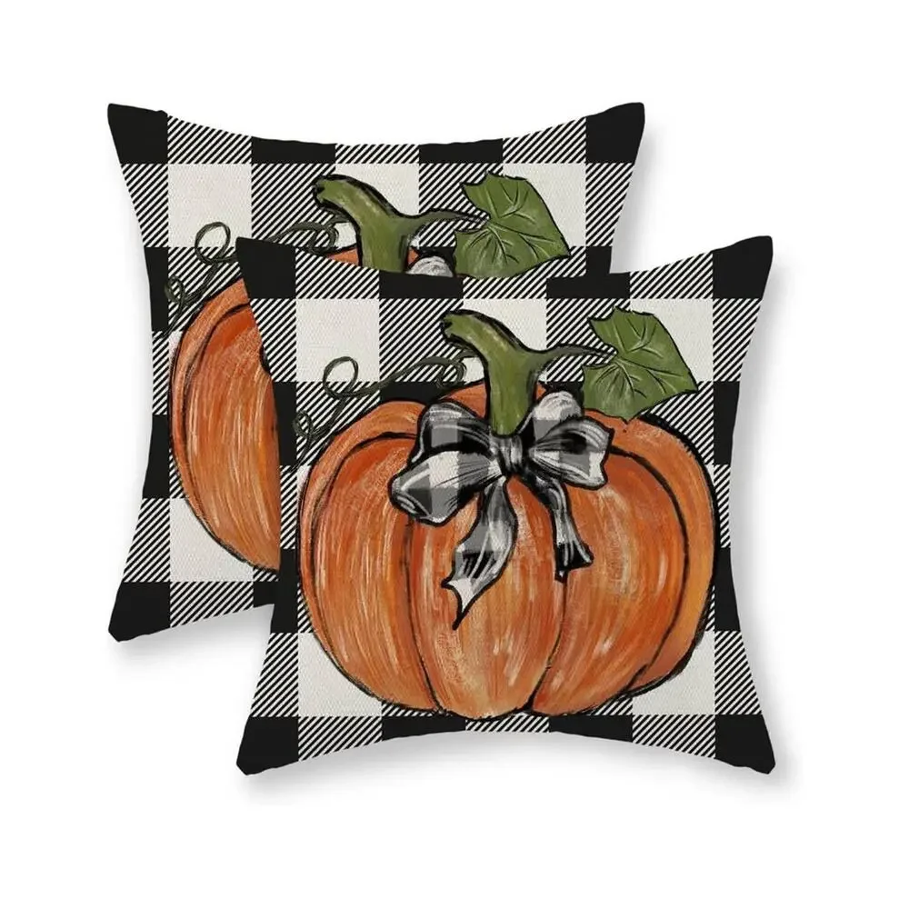 New: 2 pack zippered throw pillow‎ covers; boho pumpkin maple leaves