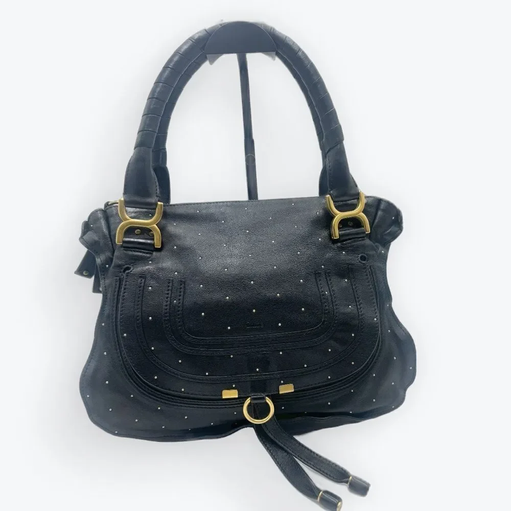 Chloe Medium Black Leather Studded Marcie Convertible 2way Satchel Ltd Edition