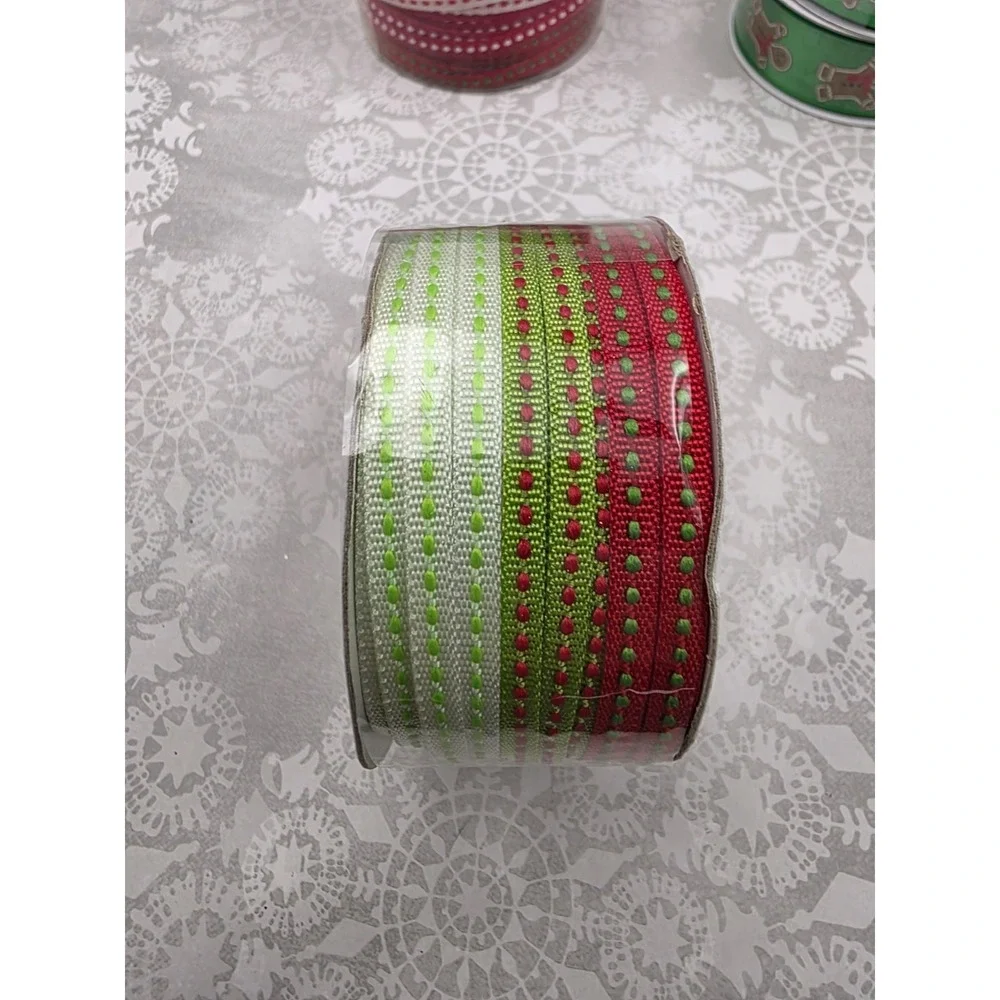 5 New Rolls Christmas Gingerbread Man Ribbon Red‎ Green Wreath Gift Crafting