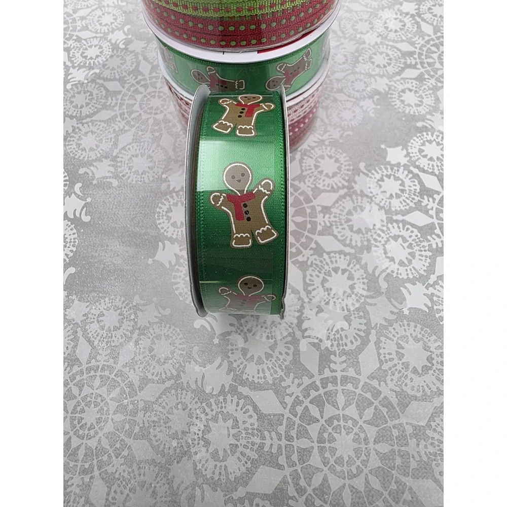 5 New Rolls Christmas Gingerbread Man Ribbon Red‎ Green Wreath Gift Crafting