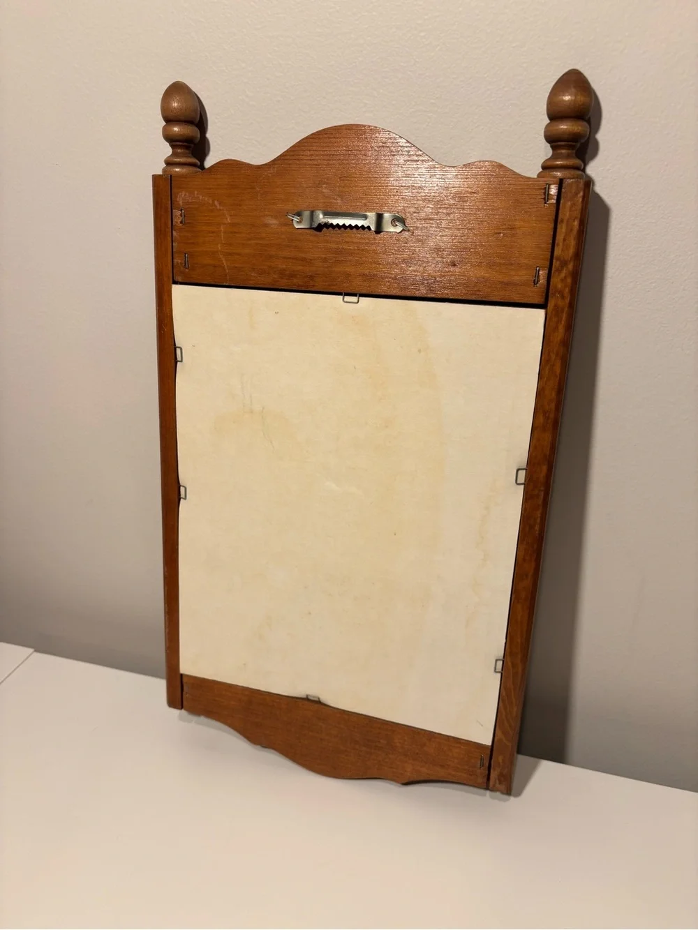 Vintage 1980s Wood Wall Mirror with Hand-Painted Floral Accent