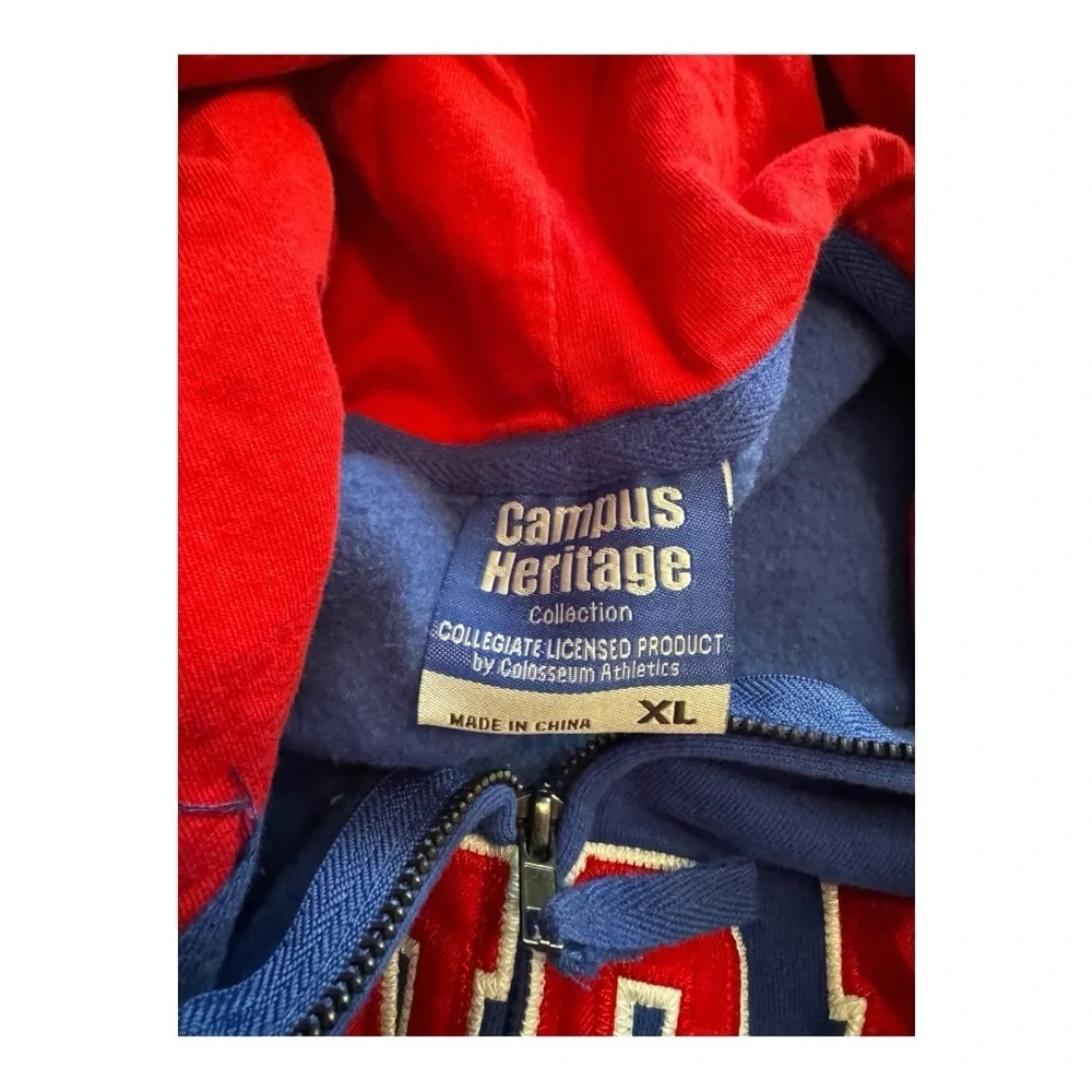 Vintage KU Jayhawks Men’s Embroidered Blue & Red Size XL Zip Up Cotton Hoodie