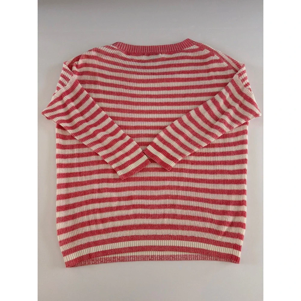 J.Crew Womens Striped Knit Sweater Coral White Crewneck Long Sleeve Size S