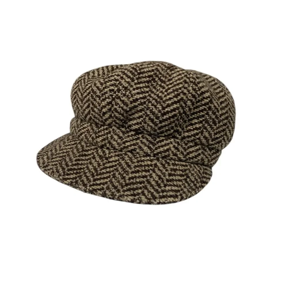 Nordstrom Brown Wool Blend Herringbone Newsboy/ Paperboy Cap