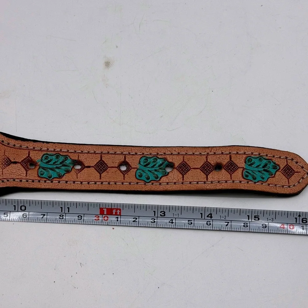 Myra Poppy of the Plains Beaded Leather Dog Collar Turquoise Western Small