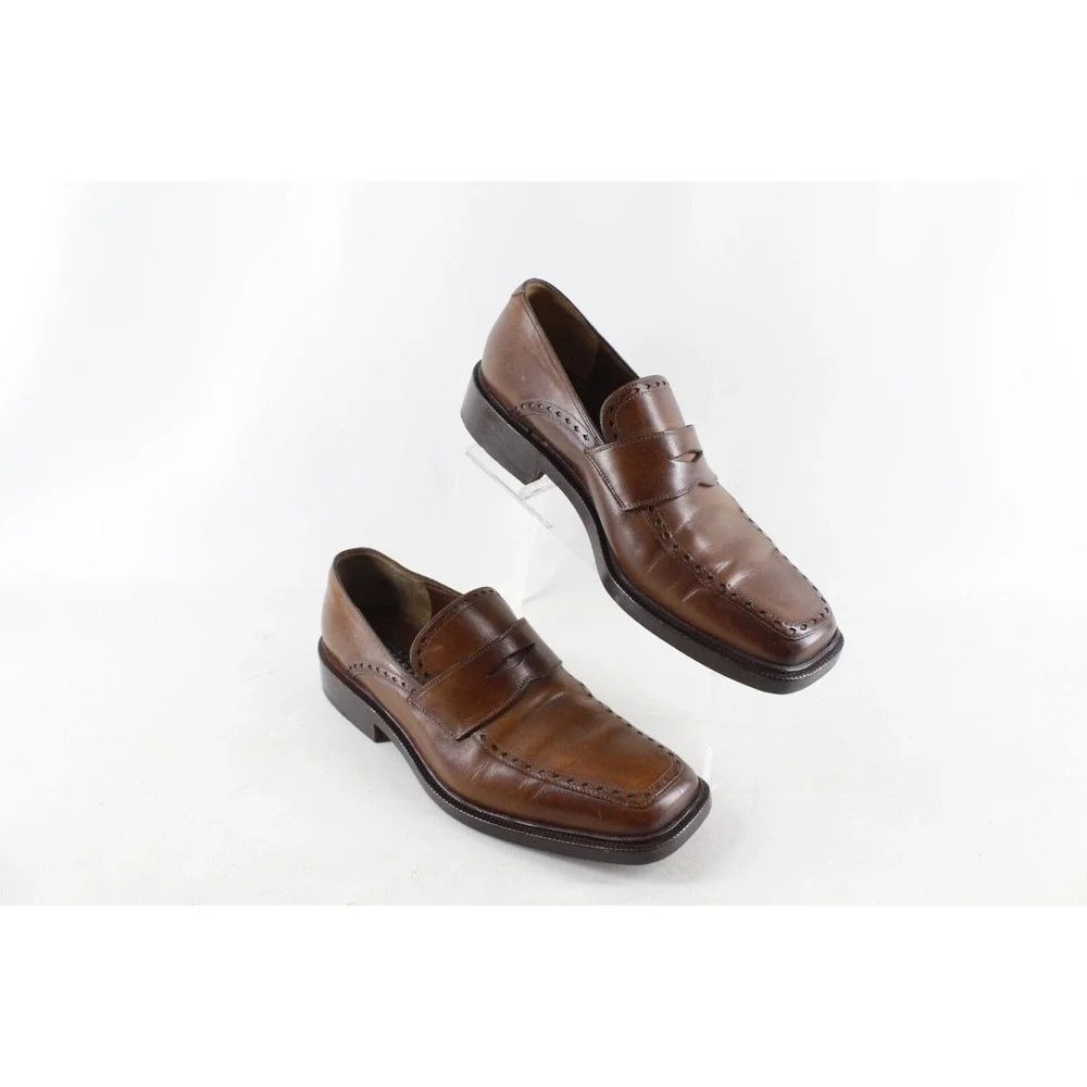 FRATELLI ROSSETTI BROWN‎ LEATHER SQUARE TOE PENNY LOAFERS MENS SIZE 9