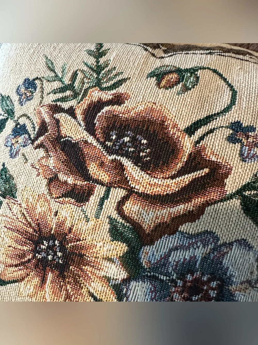 Vintage Needlepoint Throw Pillow Floral Tapestry