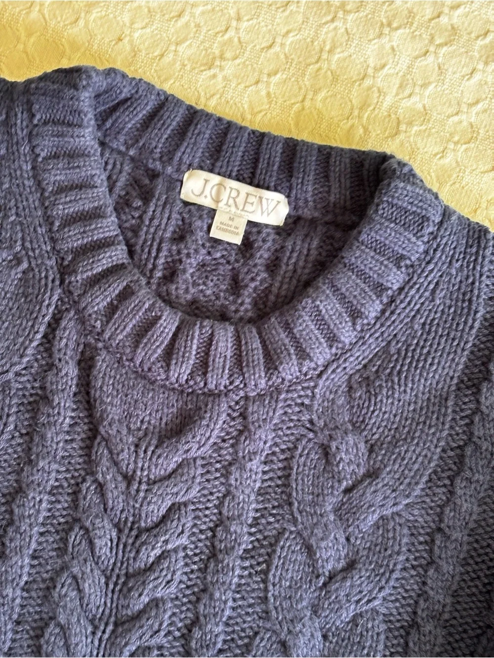 J. Crew Men's Deep Navy Cable Crewneck Sweater Cotton