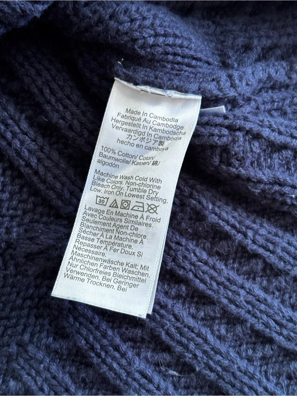 J. Crew Men's Deep Navy Cable Crewneck Sweater Cotton