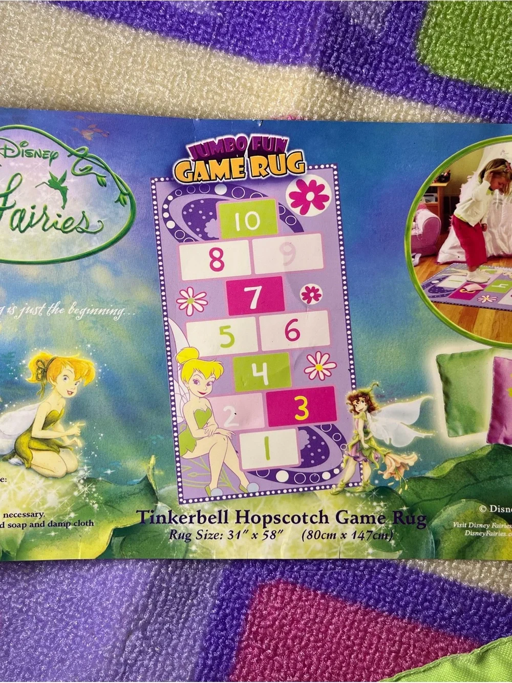 Disney Fairies Tinker Bell Hopscotch Game Rug Play Mat 31x58 w/ Bean Bags