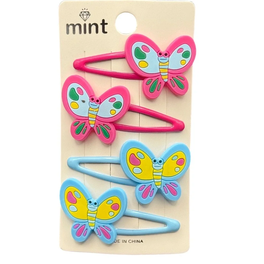 Mint Kids Butterfly Snap Hair Clips 4 Pack Pink Blue Barrette Set‎ New